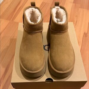 UGG Tan Suede Ankle Boots with Plush Interior